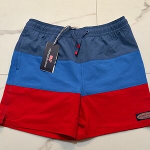 Vineyard Vines Kid’s Swim Trunks - Red and Blue Colorblock